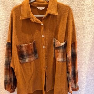 Peach Love California Orange Plaid Button-Up Top